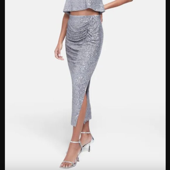 Wildfox Armidale Silver Sequin Side Slit Midi Skirt S NWT - Picture 1 of 9